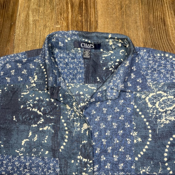 Chaps Denim Blue Floral Button Down Shirt Size XL - Picture 2 of 10